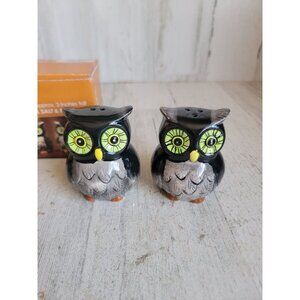 Halloween salt pepper owl kitchen home decor set green bird